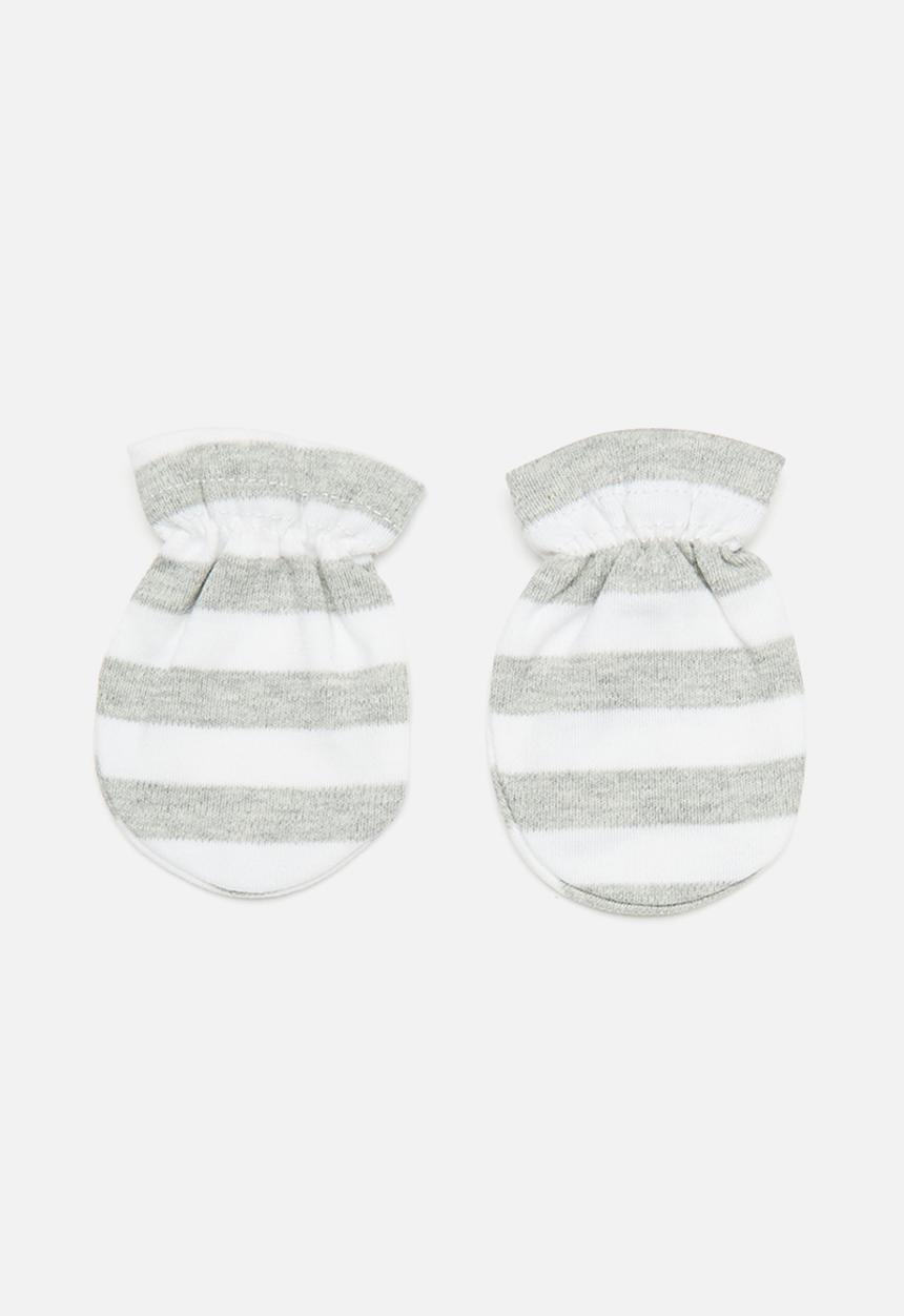 Pop Candy - Striped hat & mitten set - grey & white