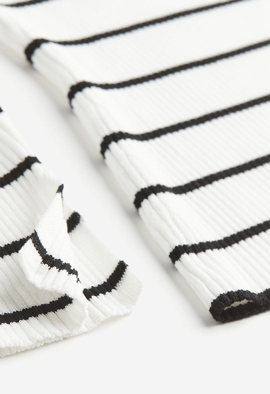 H&M - Square-neck rib-knit top - white & black striped