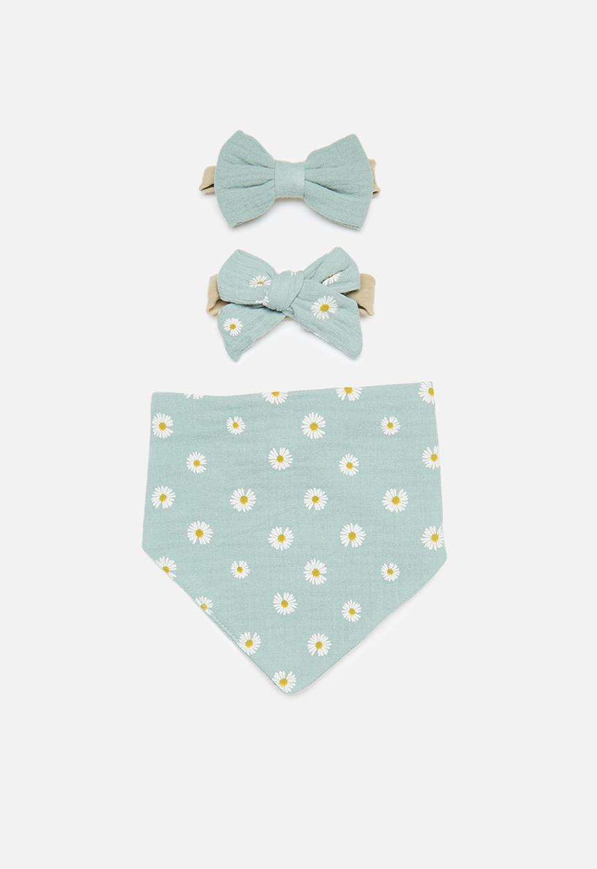 Pop Candy - Printed bib and hair band set - green