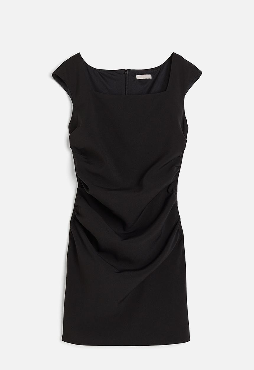 H&M - Square-neck twill dress - black