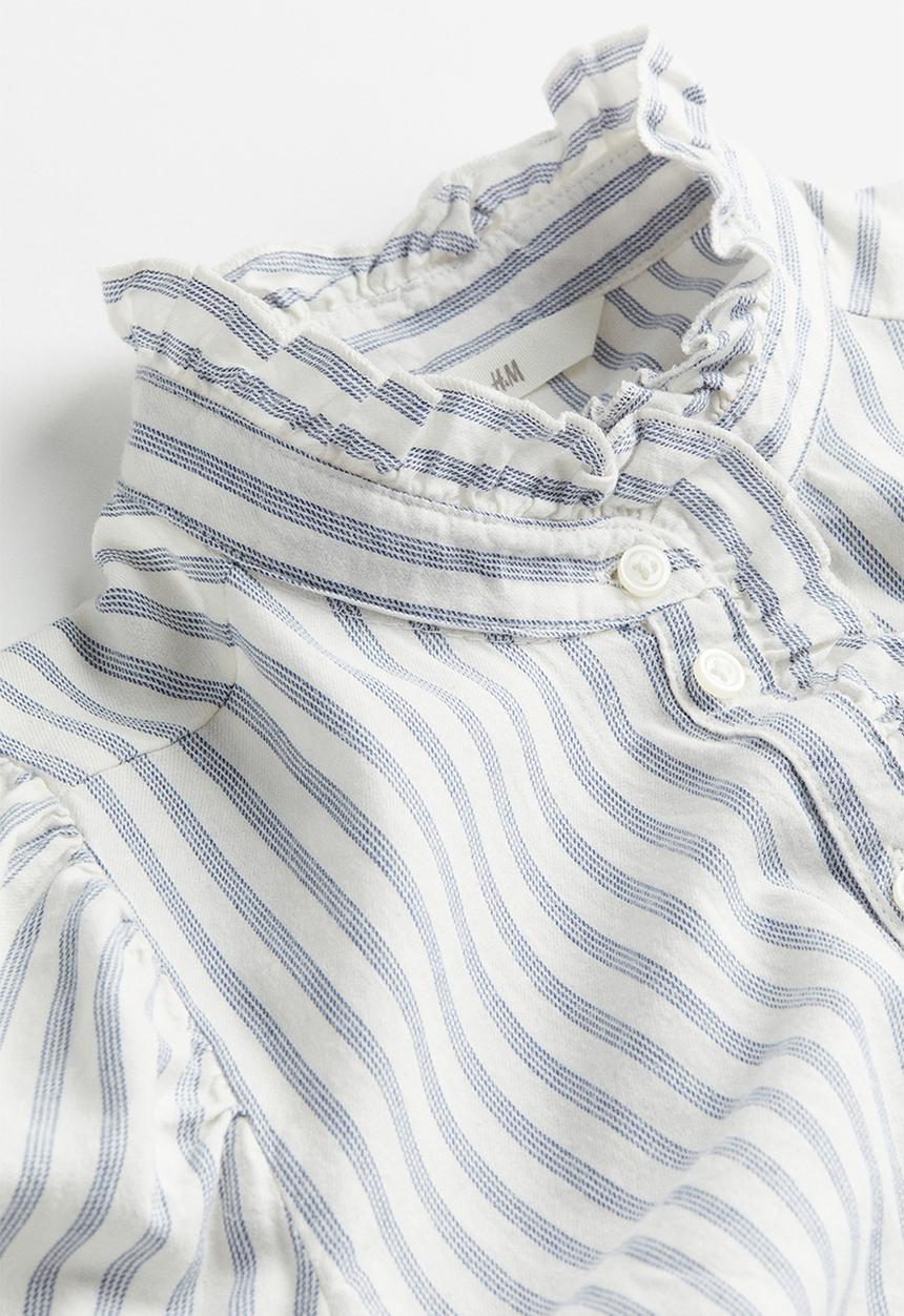 H&M - Frill-trimmed cotton blouse - white & blue striped