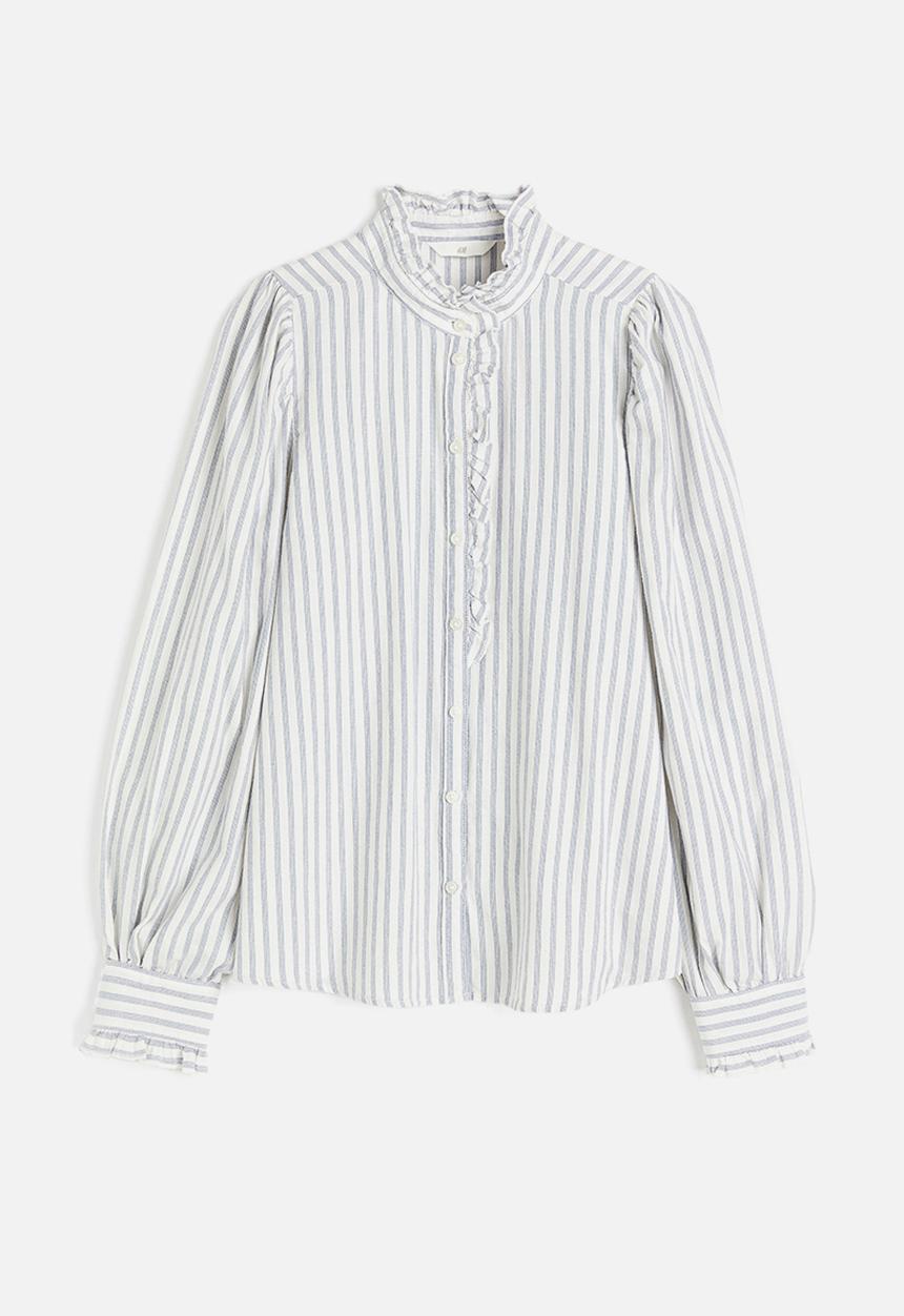 H&M - Frill-trimmed cotton blouse - white & blue striped