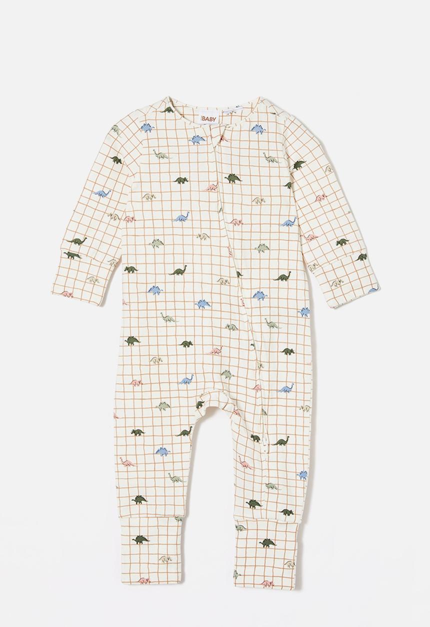 Cotton On - The long sleeve zip romper - vanilla/grid dino