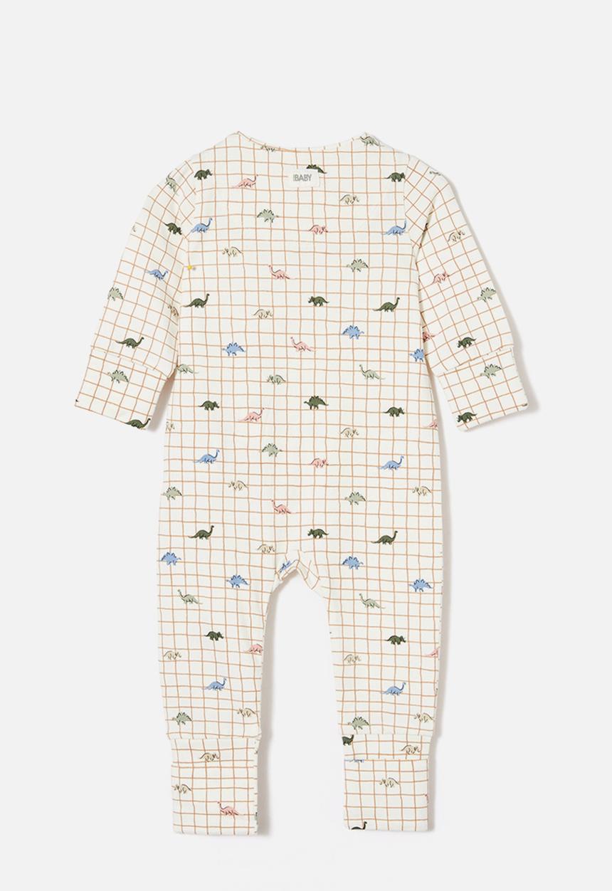 Cotton On - The long sleeve zip romper - vanilla/grid dino