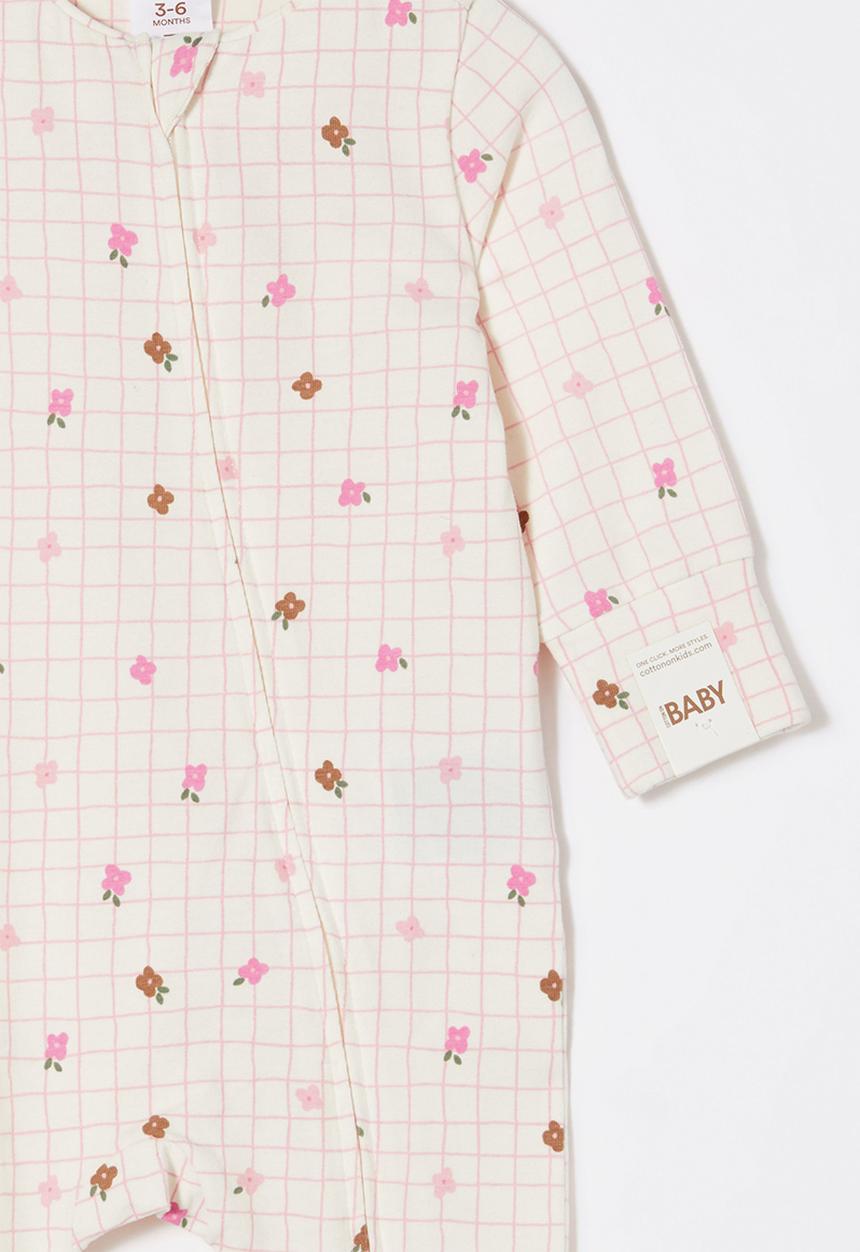 Cotton On - The long sleeve zip romper - vanilla/grid flower
