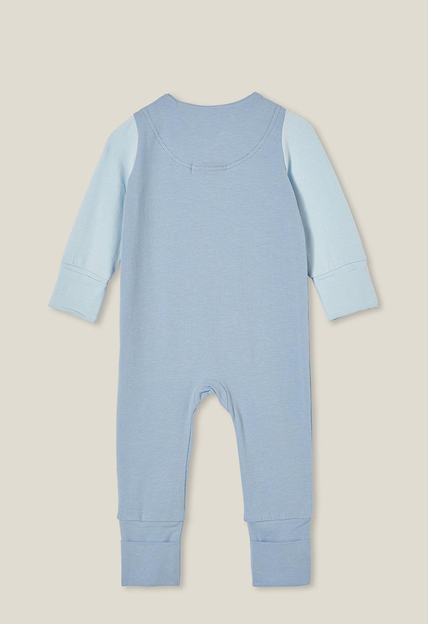 Cotton On - The long sleeve zip romper license - lcn drs dusty blue/cat in the hat