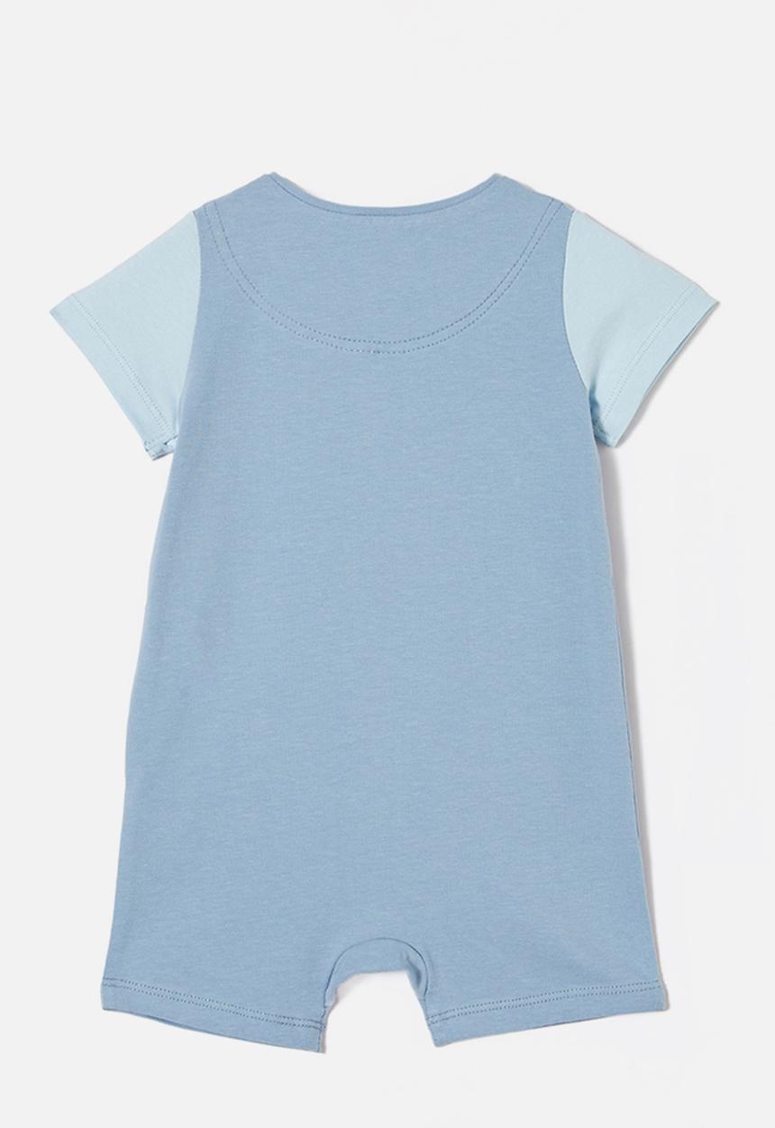Cotton On - The short sleeve zip romper license - lcn dis dusty blue/mickey and friends stack
