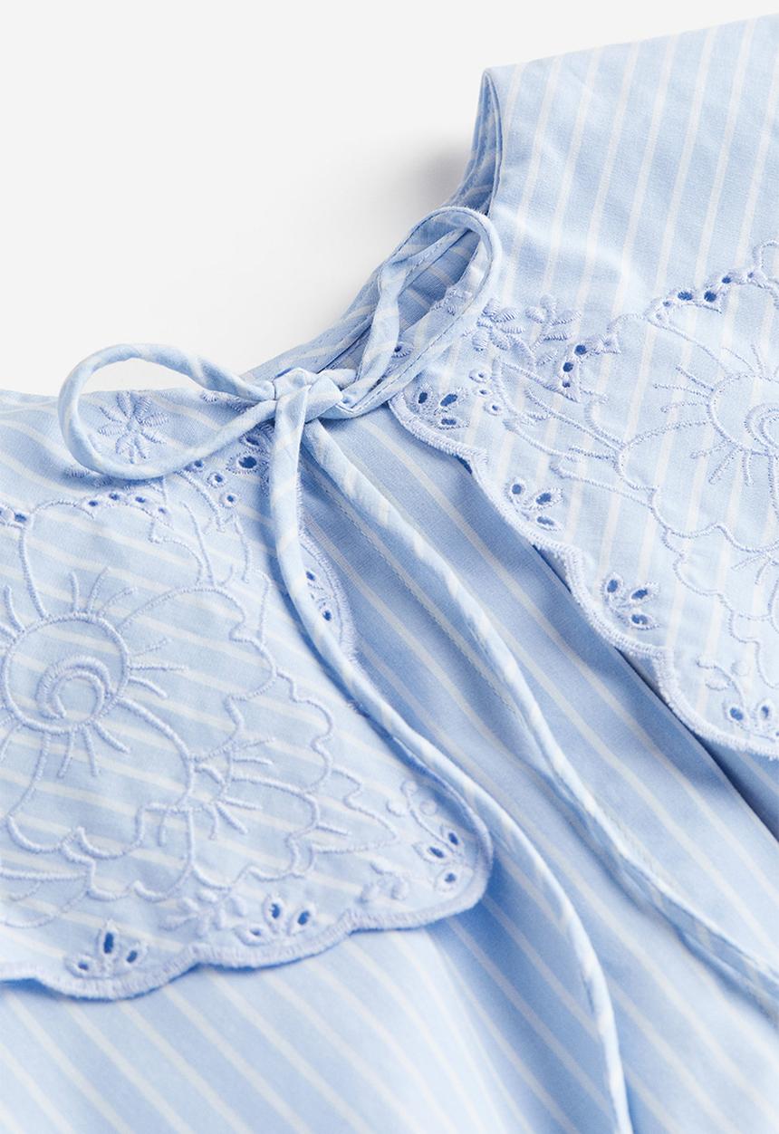 H&M - Broderie anglaise-detail poplin blouse - light blue striped
