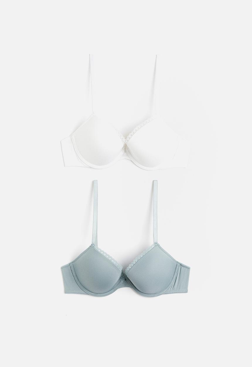 H&M - 2 pack microfibre push-up bras - light turquoise & white