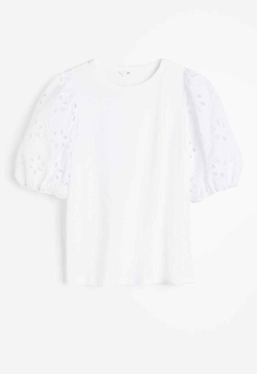 H&M - Broderie-anglaise-sleeve top - white