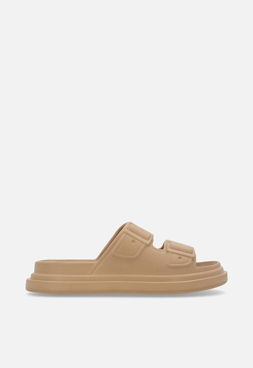 Pop Candy - Platform twin buckle slides - beige