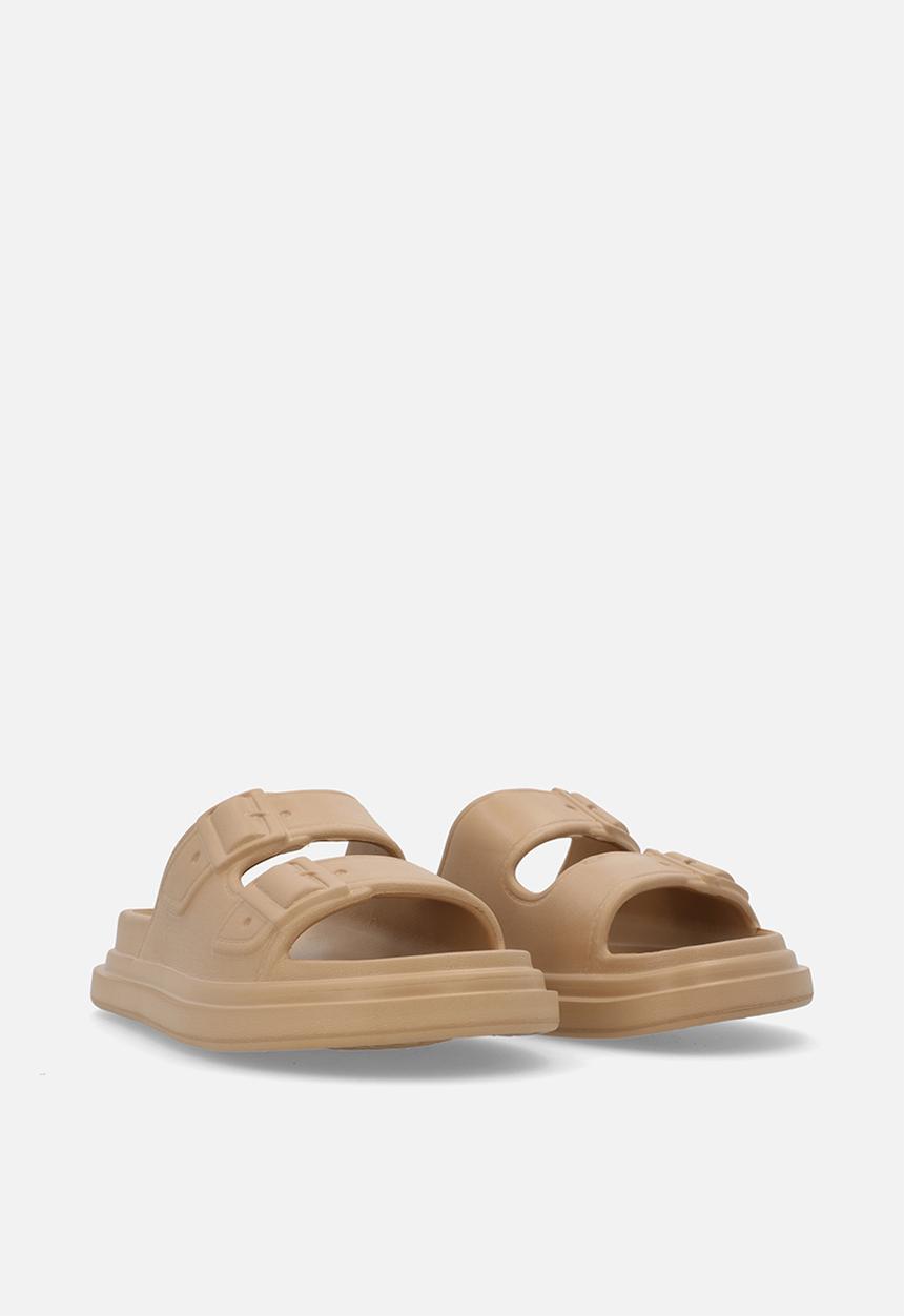 Pop Candy - Platform twin buckle slides - beige