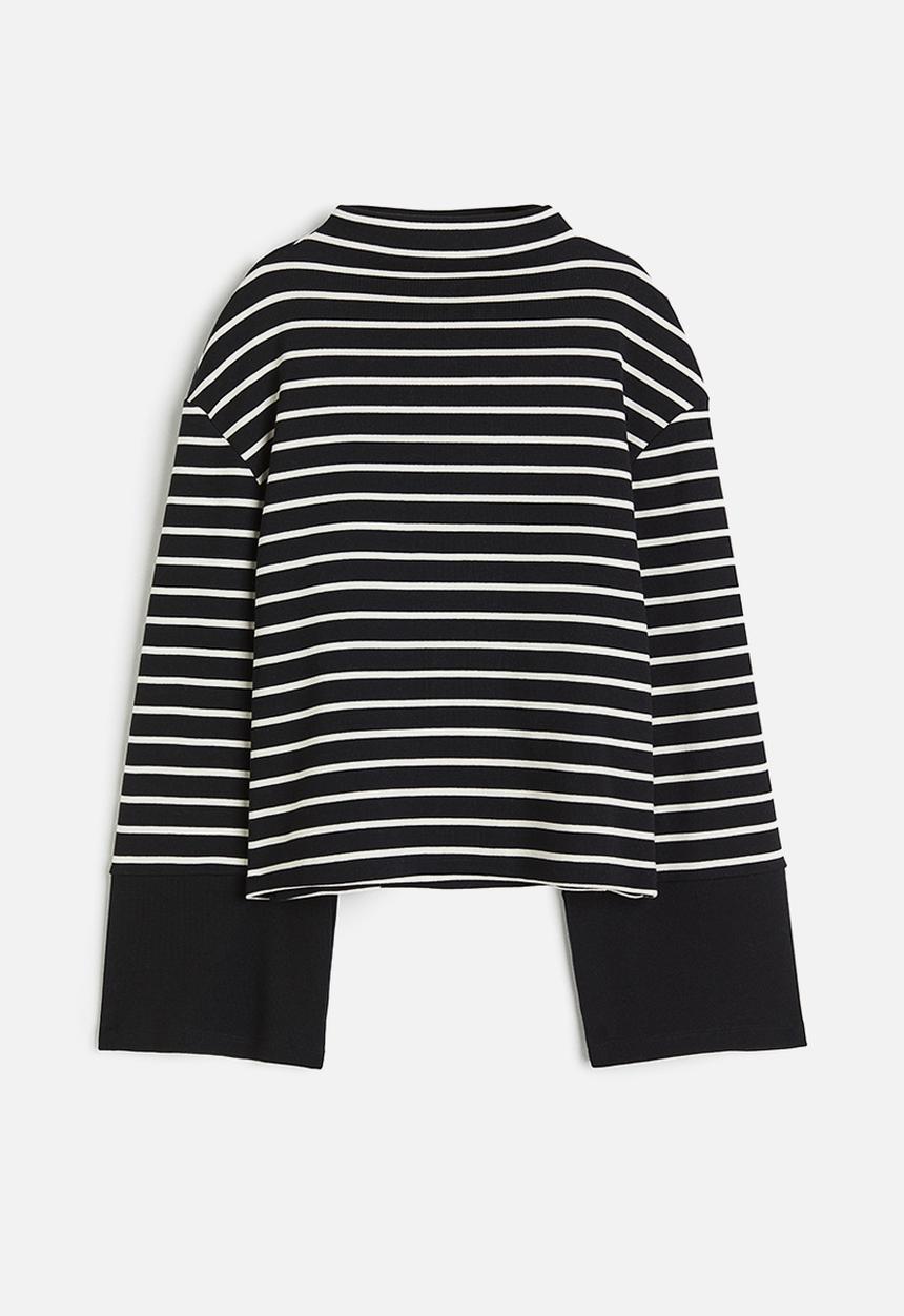 H&M - Cotton jersey top - navy blue striped