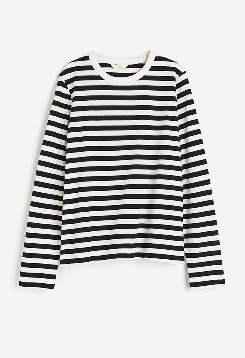 H&M - Cotton jersey top - white & black striped