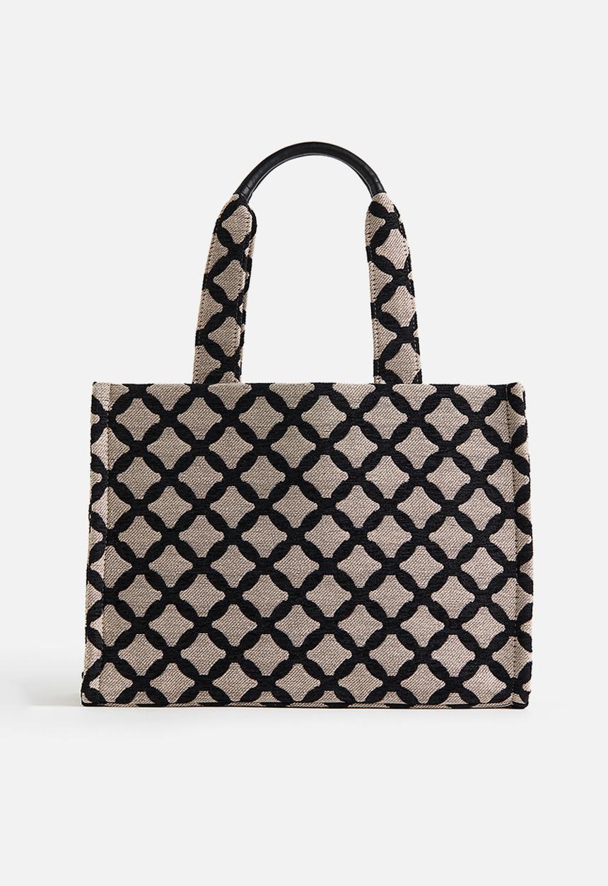H&M - Cotton-blend shopper - beige & black patterned