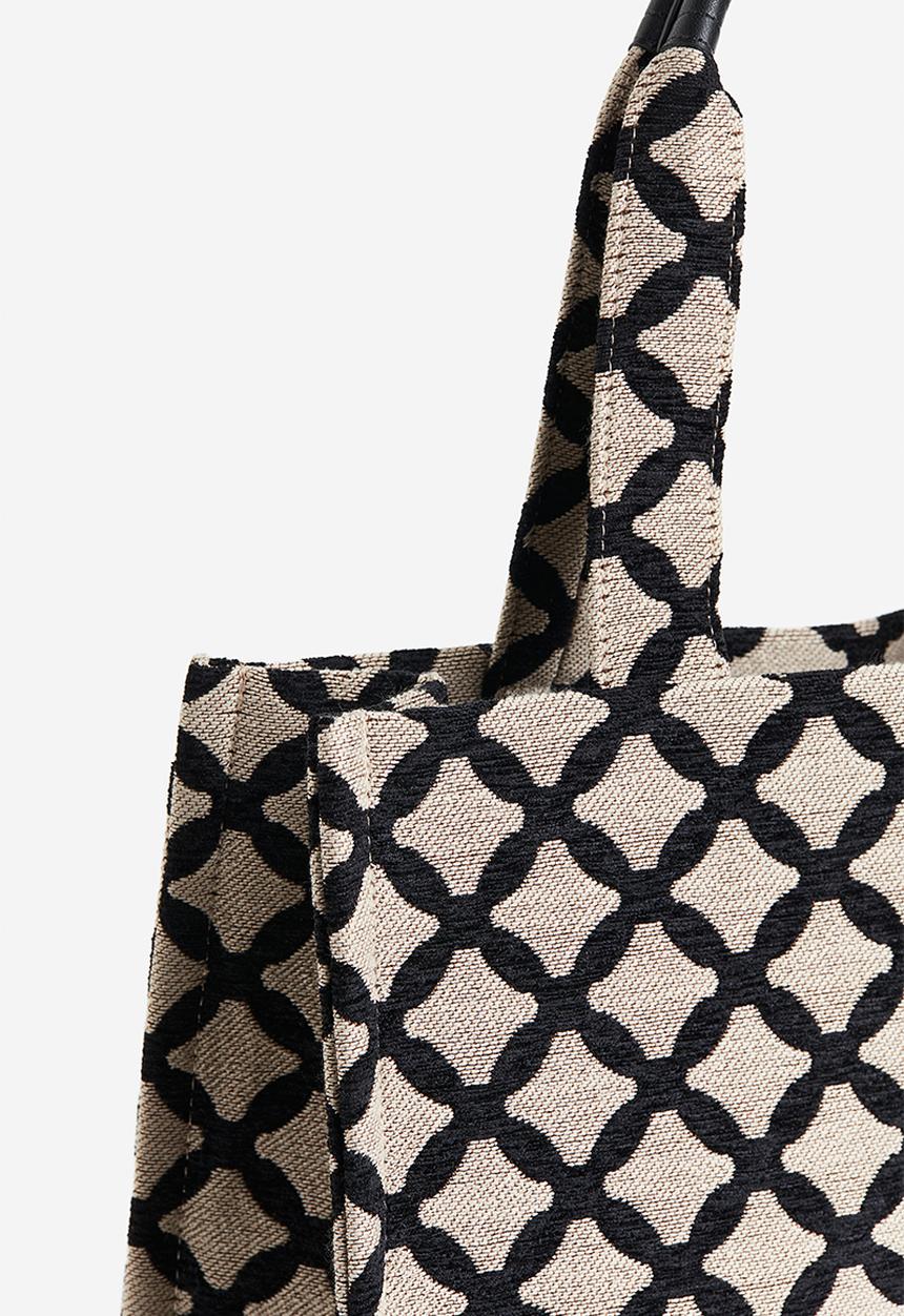 H&M - Cotton-blend shopper - beige & black patterned