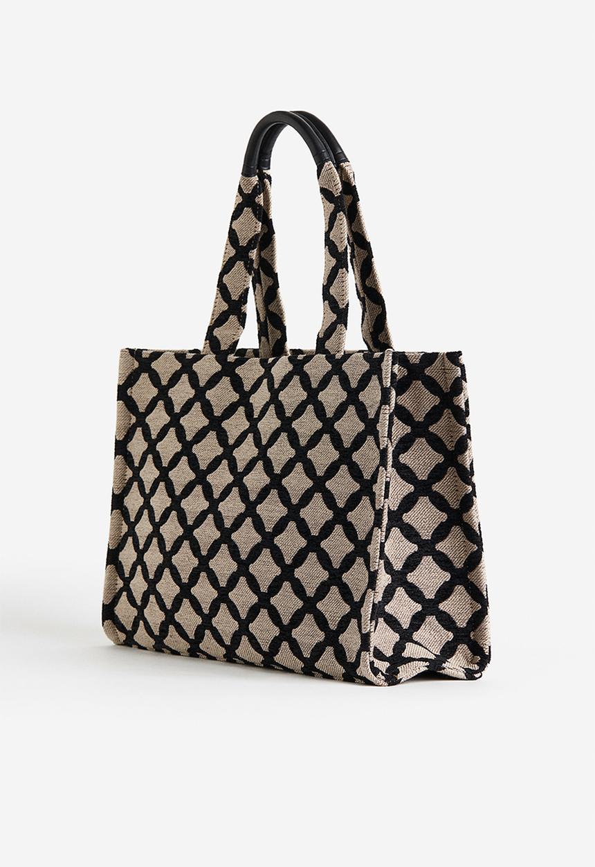 H&M - Cotton-blend shopper - beige & black patterned
