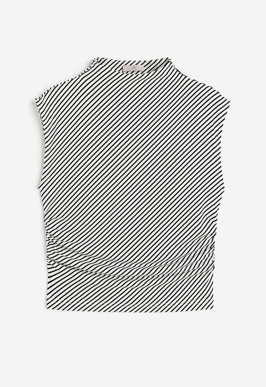 H&M - Cropped turtleneck top - white & black striped 