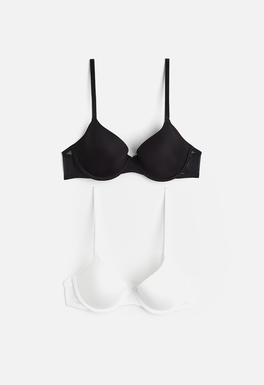 H&M - 2 pack padded underwired bras - black & white