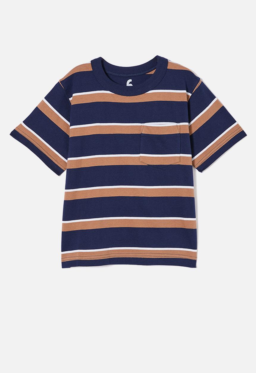 Cotton On - The essential short sleeve tee - in the navy/taupy brown/white stripe