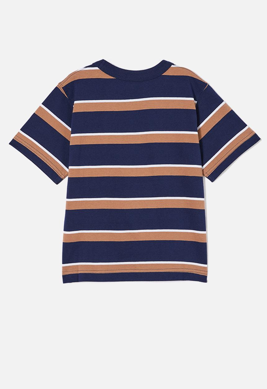 Cotton On - The essential short sleeve tee - in the navy/taupy brown/white stripe