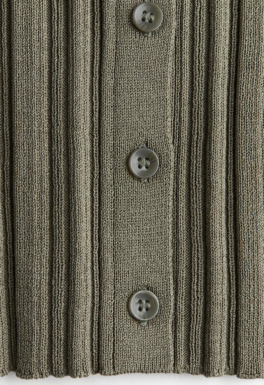 H&M - Rib-knit collared top - khaki green