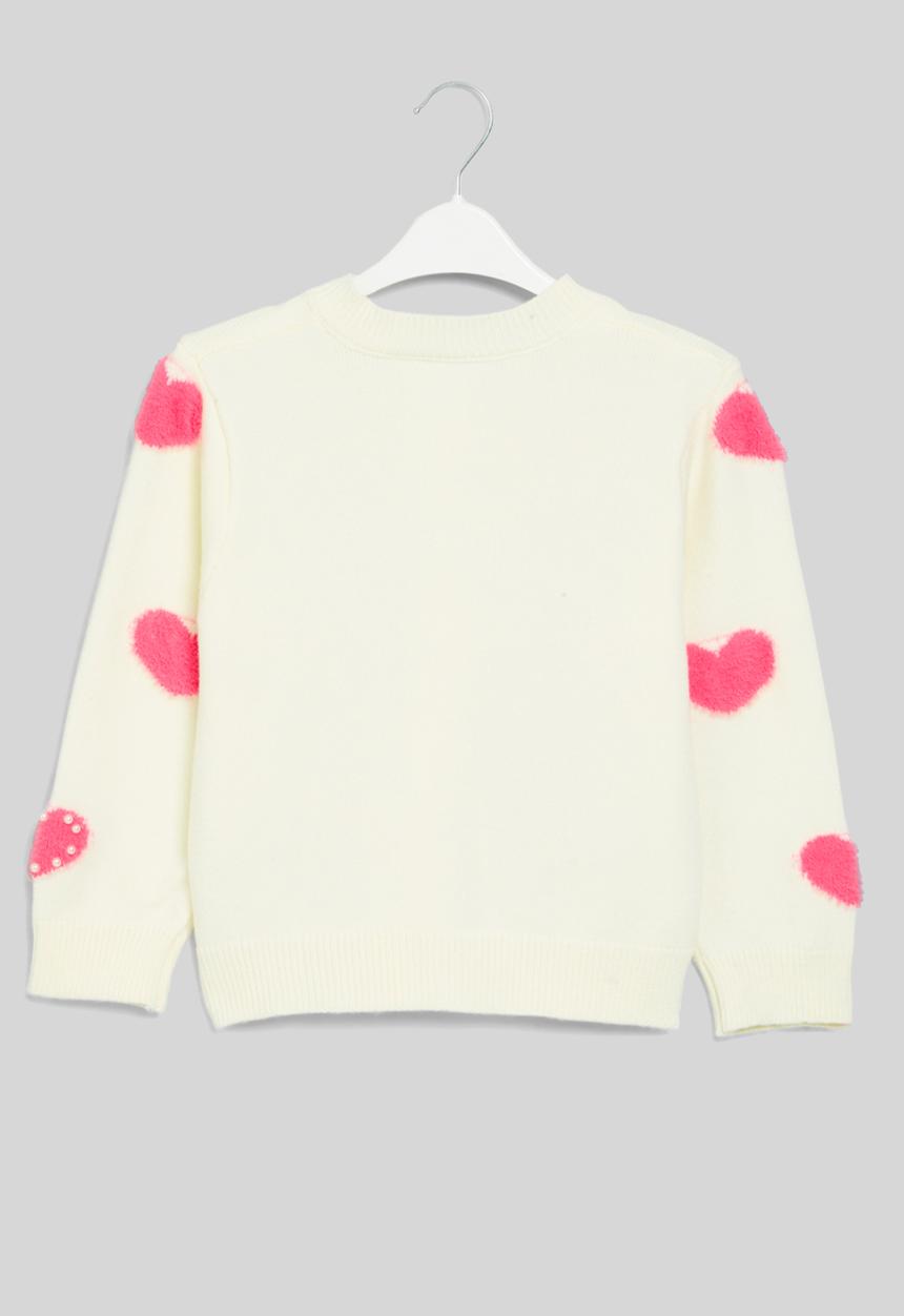 Pop Candy - Heart print cardigan - ecru & pink