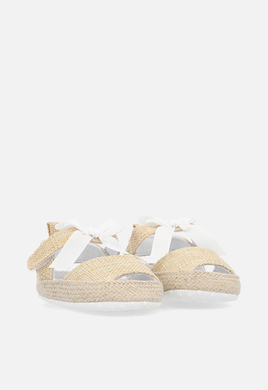 Pop Candy - Bowknot straw sandals - beige & white