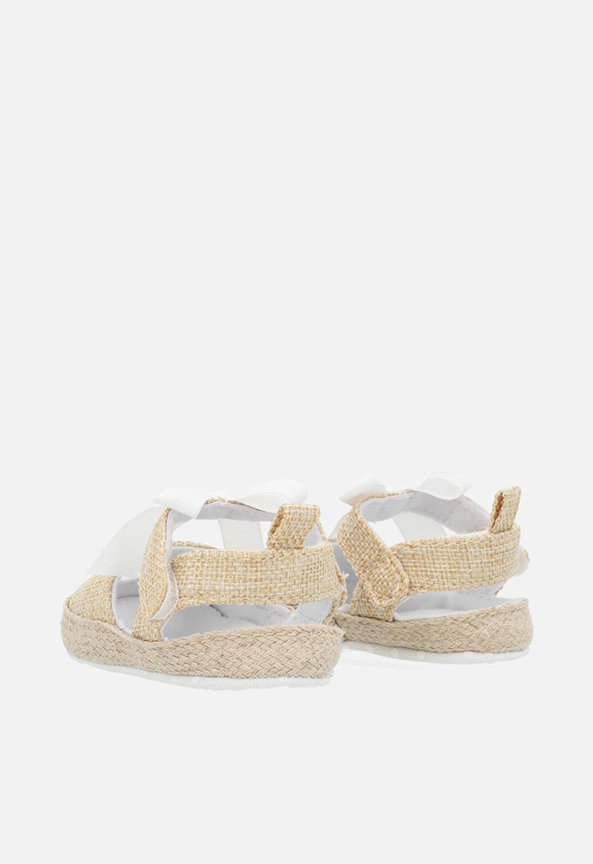 Pop Candy - Bowknot straw sandals - beige & white