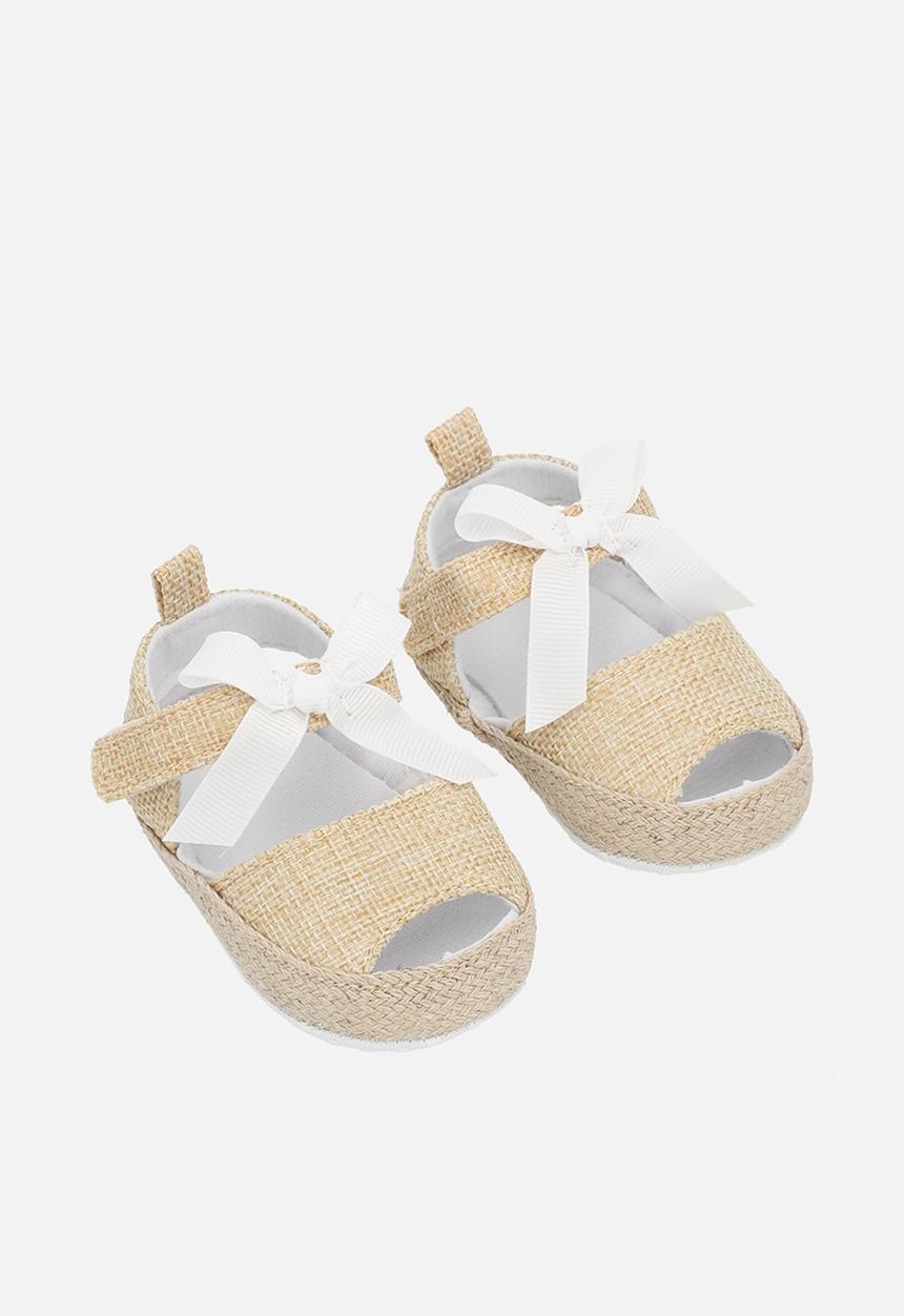 Pop Candy - Bowknot straw sandals - beige & white