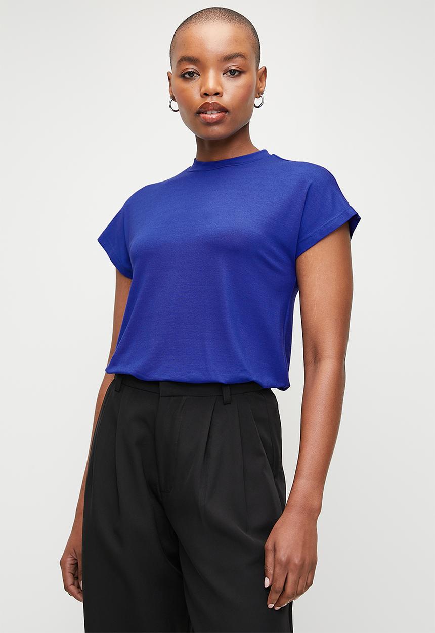 edit - High neck v/l easy T-shirt  - royal blue