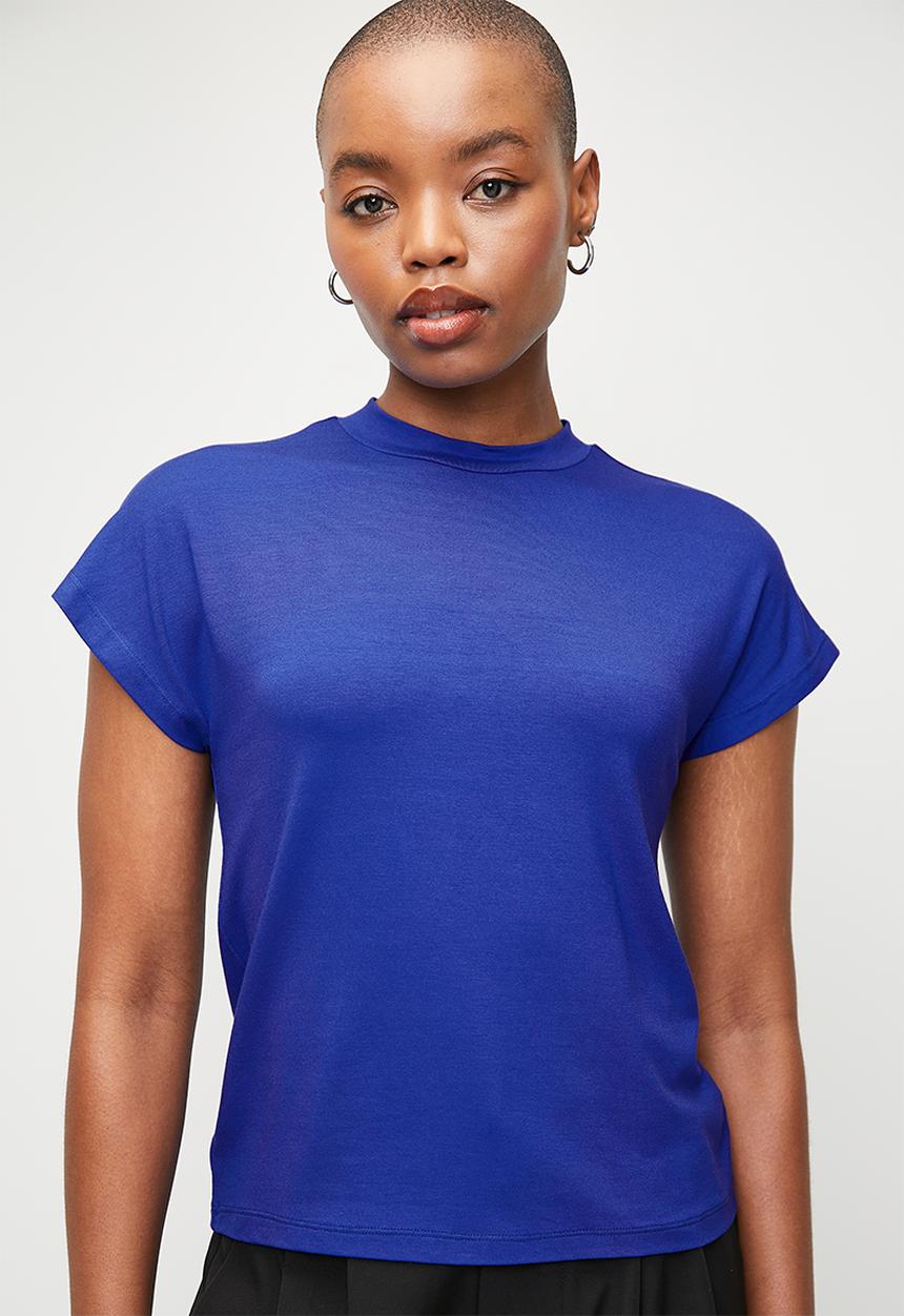 edit - High neck v/l easy T-shirt  - royal blue