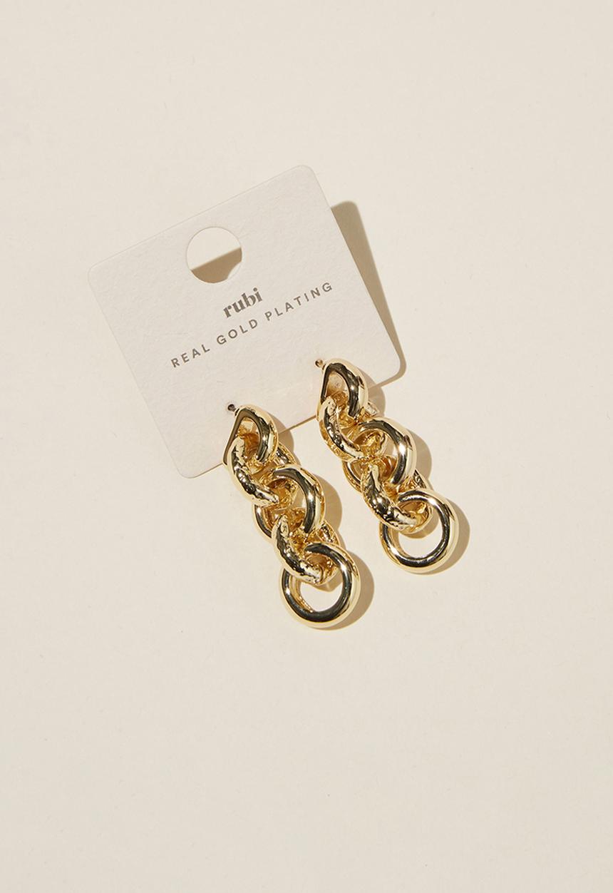 Rubi - Mid charm earring-gold plated chain drop earring - gold