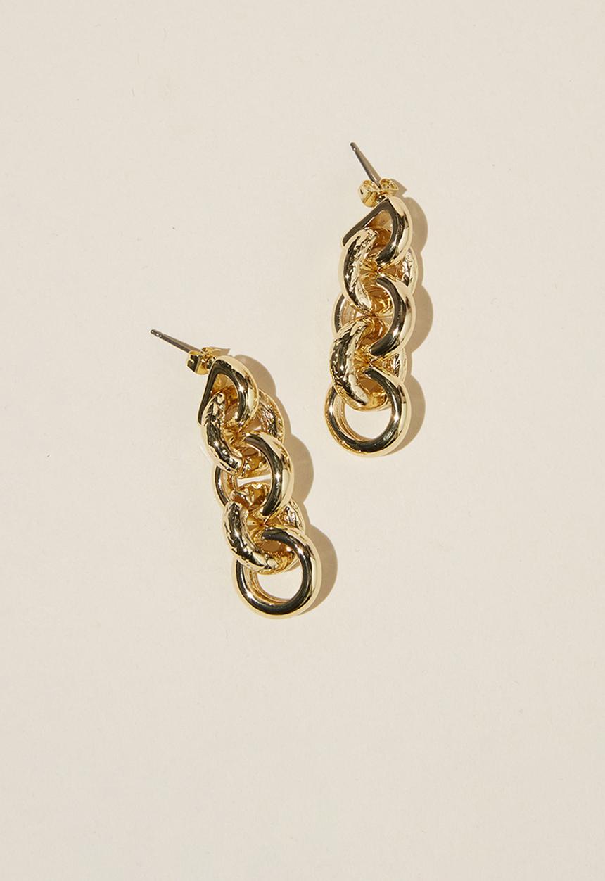 Rubi - Mid charm earring-gold plated chain drop earring - gold