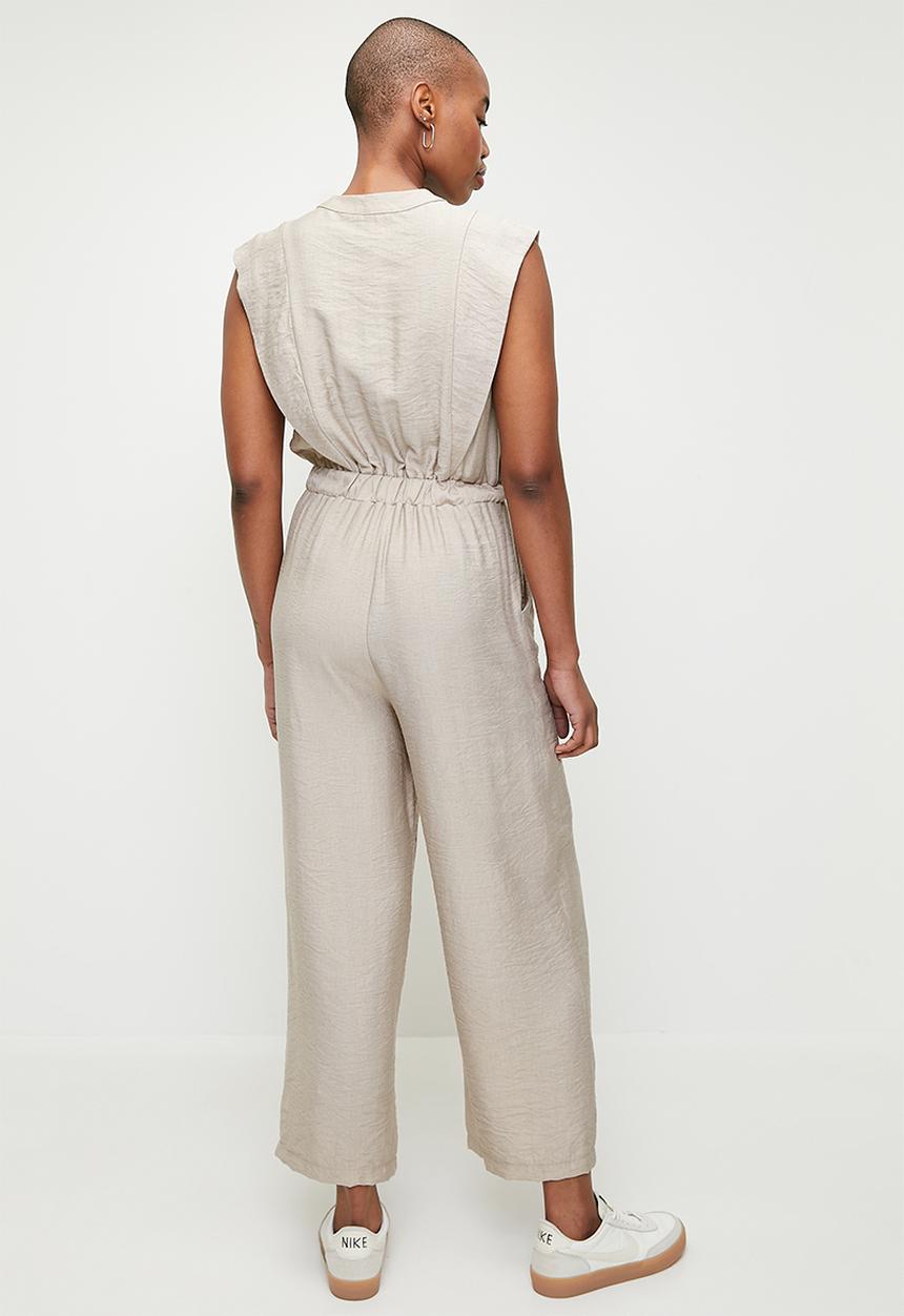 edit - Extended shoulder jumpsuit - stone