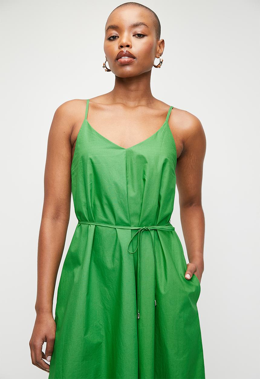 edit - Self belted volume trapeze maxi dress - green