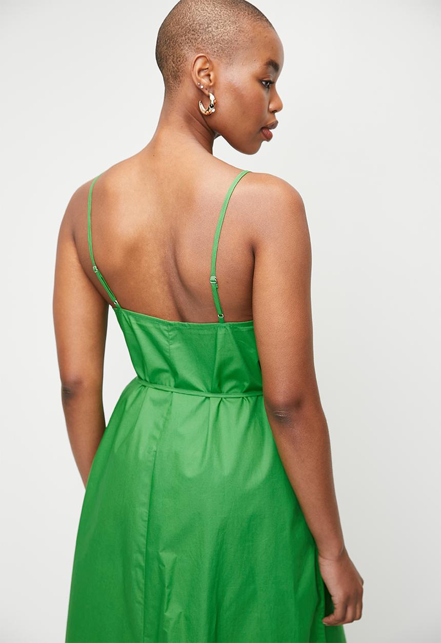 edit - Self belted volume trapeze maxi dress - green