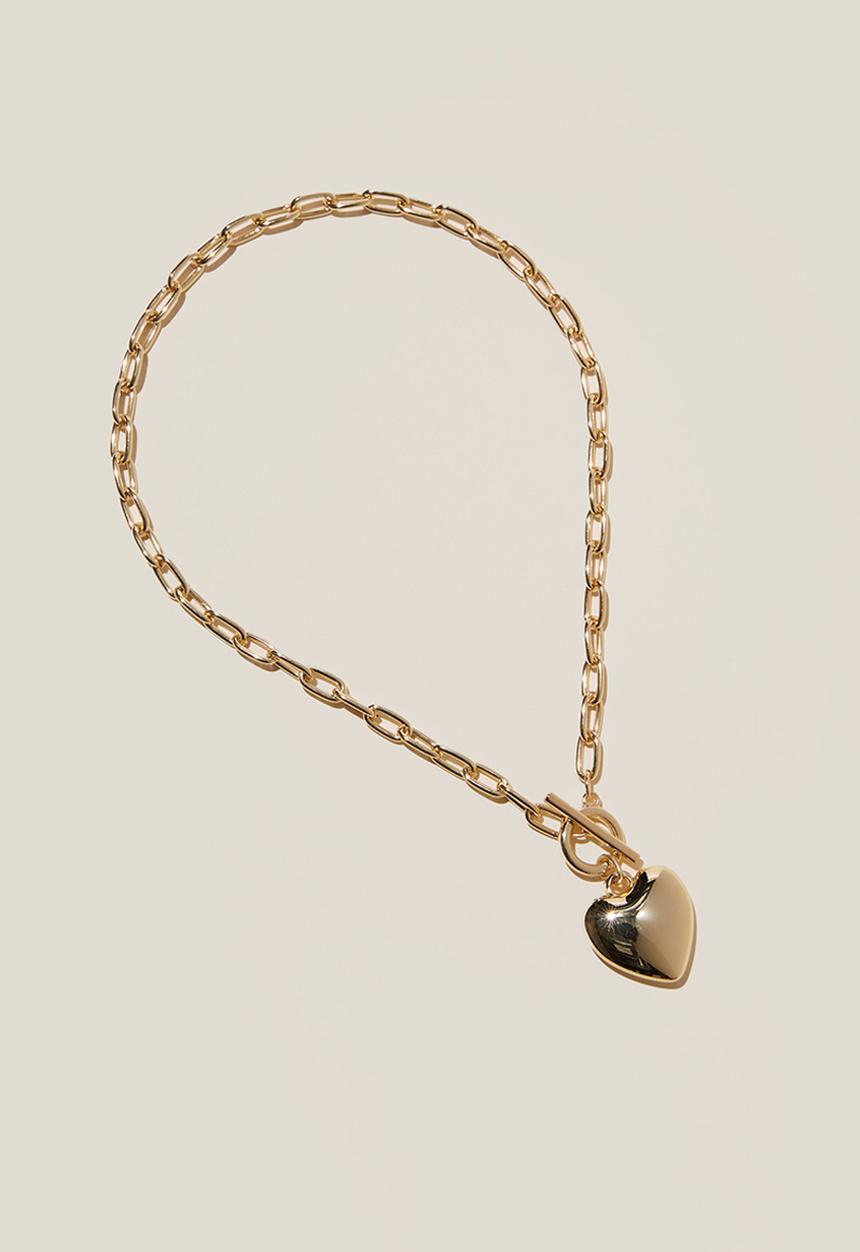 Rubi - Mid chain necklace-gold chunky chain heart pendant