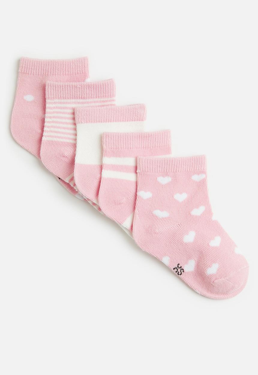Pop Candy - 5 Piece printed sock set-pink & white