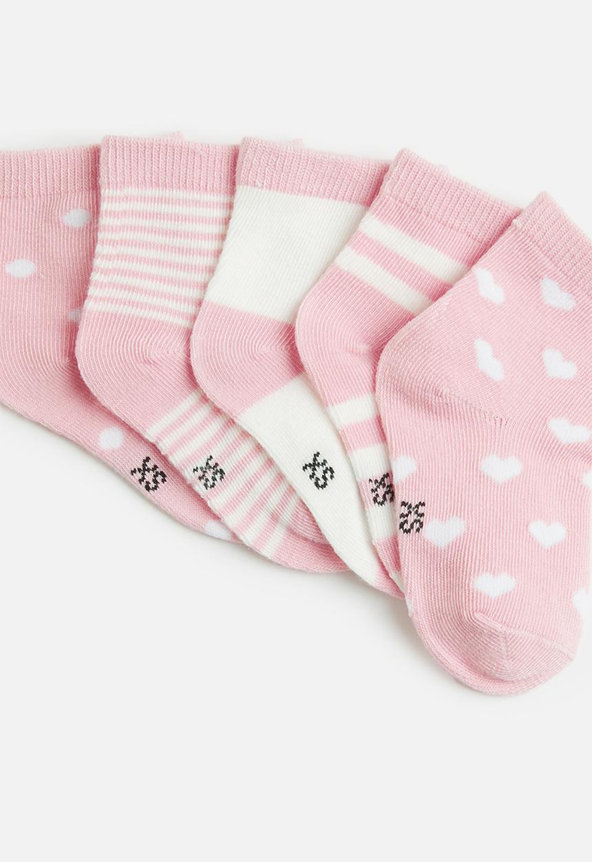 Pop Candy - 5 Piece printed sock set-pink & white