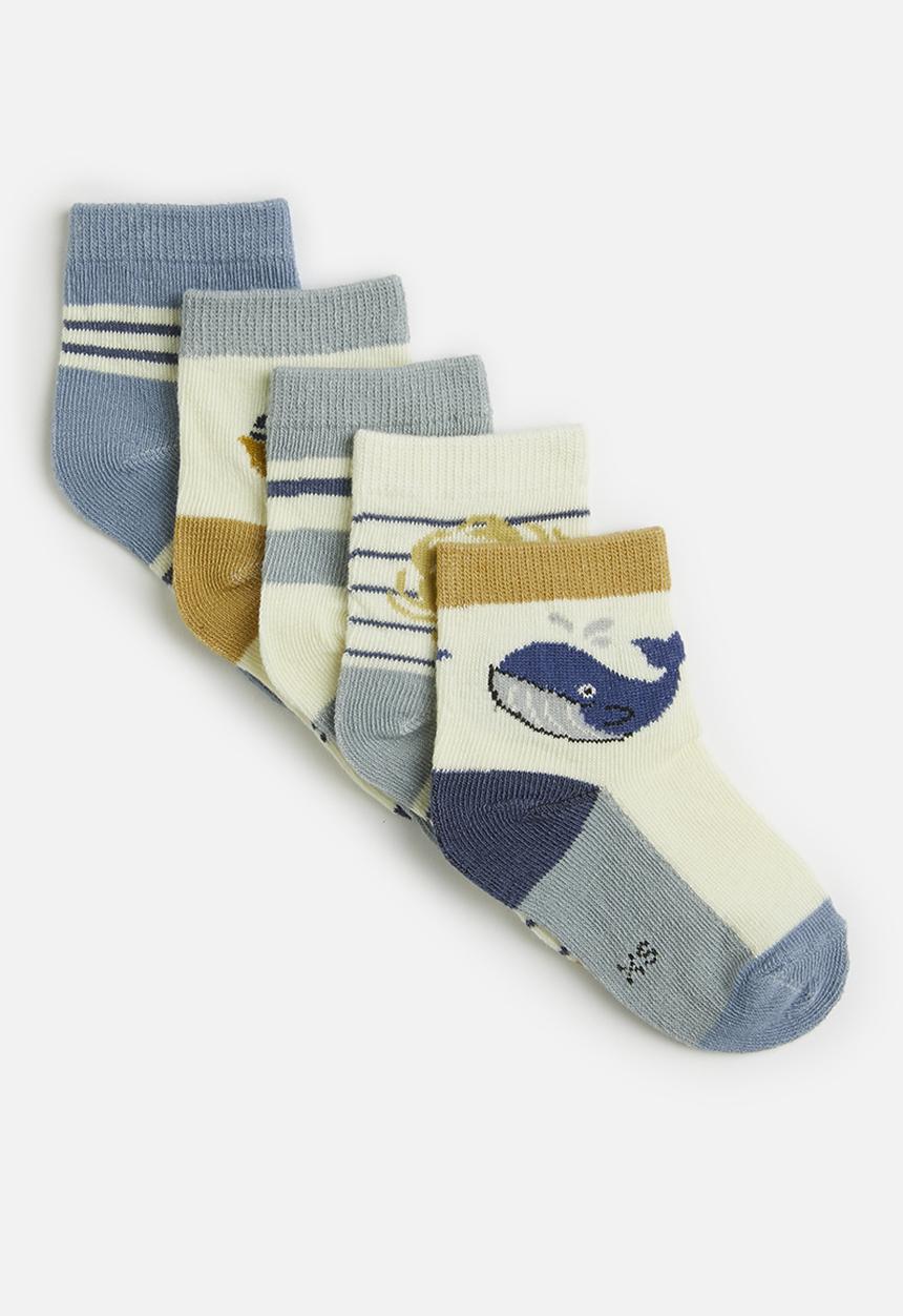 Pop Candy - 5 Piece printed sock set-blue & mustard