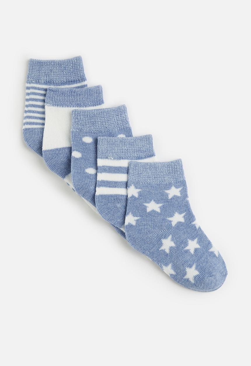 Pop Candy - 5 Piece printed sock set-blue & white