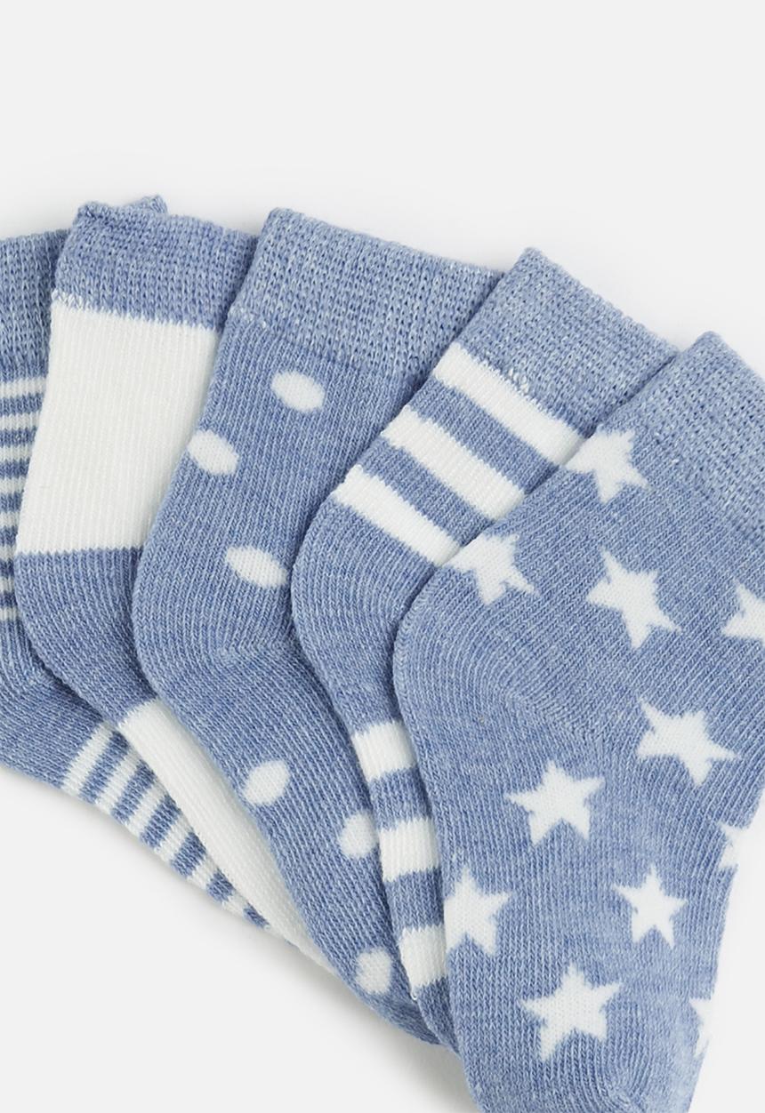 Pop Candy - 5 Piece printed sock set-blue & white