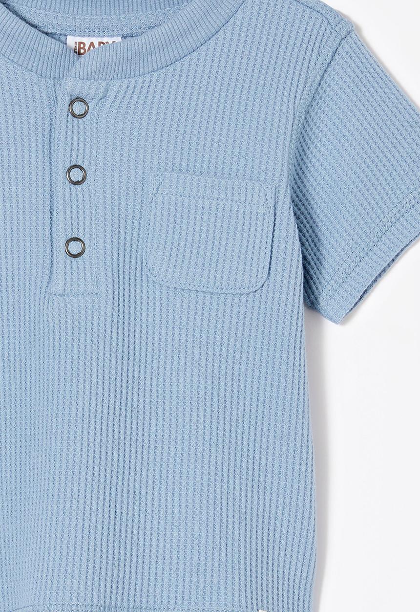 Cotton On - Magnus short sleeve placket top - dusty blue