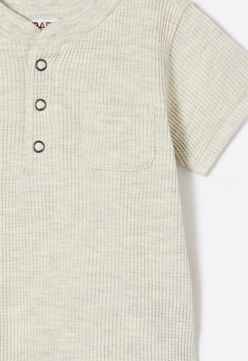 Cotton On - Magnus short sleeve placket top - oatmeal marle