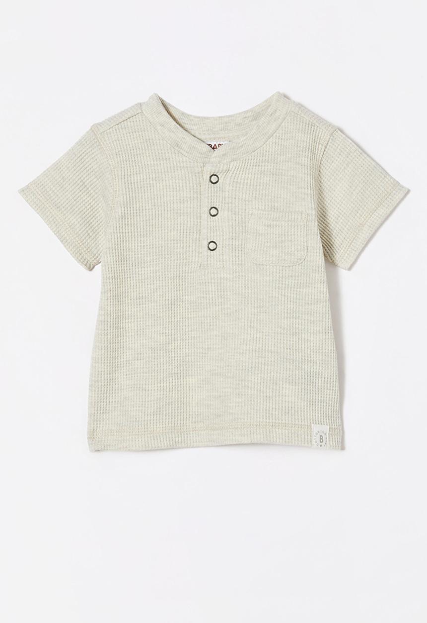Cotton On - Magnus short sleeve placket top - oatmeal marle