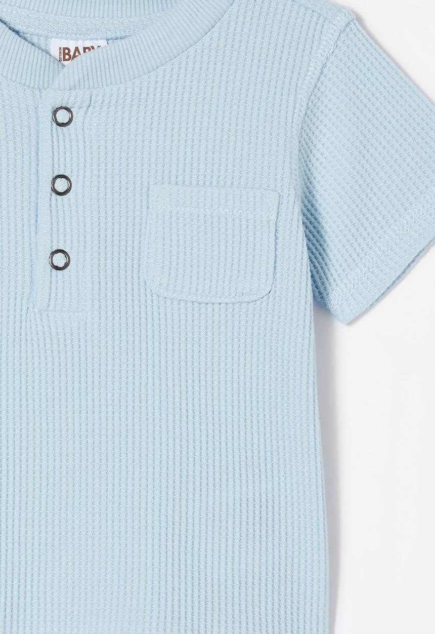 Cotton On - Magnus short sleeve placket top - frosty blue