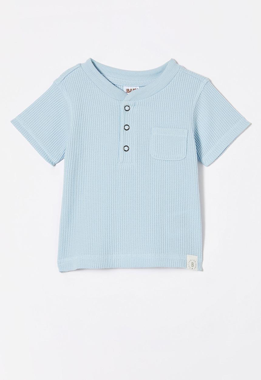Cotton On - Magnus short sleeve placket top - frosty blue