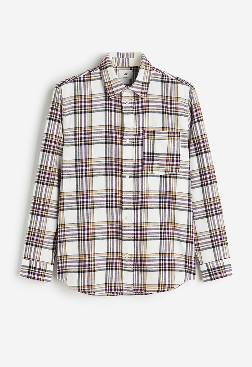 H&M - Regular fit flannel shirt - white purple checked
