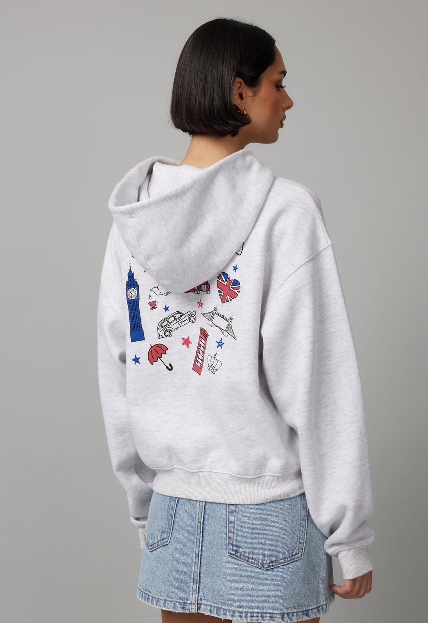 Factorie - Graphic Hoodie - Silver Marle/Lnd Icons
